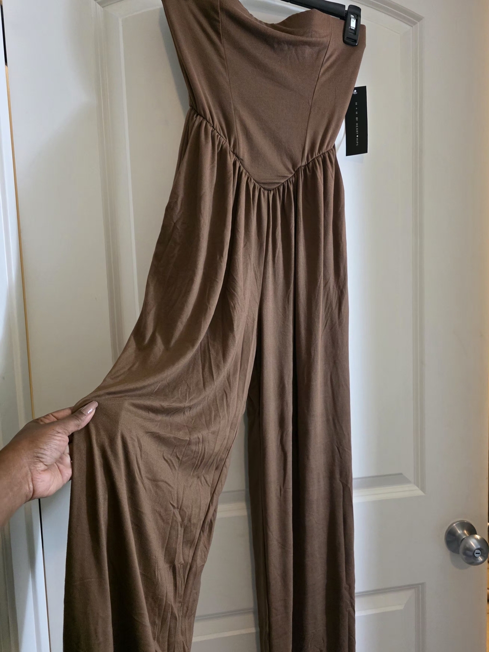 Brown Wide-Leg Strapless Jumpsuit